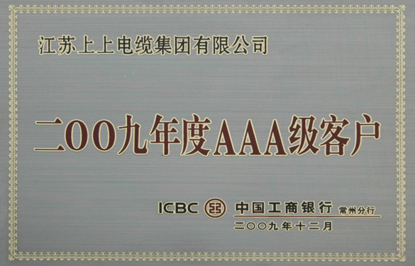 918博天堂荣获“中国工商银行2009年度AAA级客户”称呼