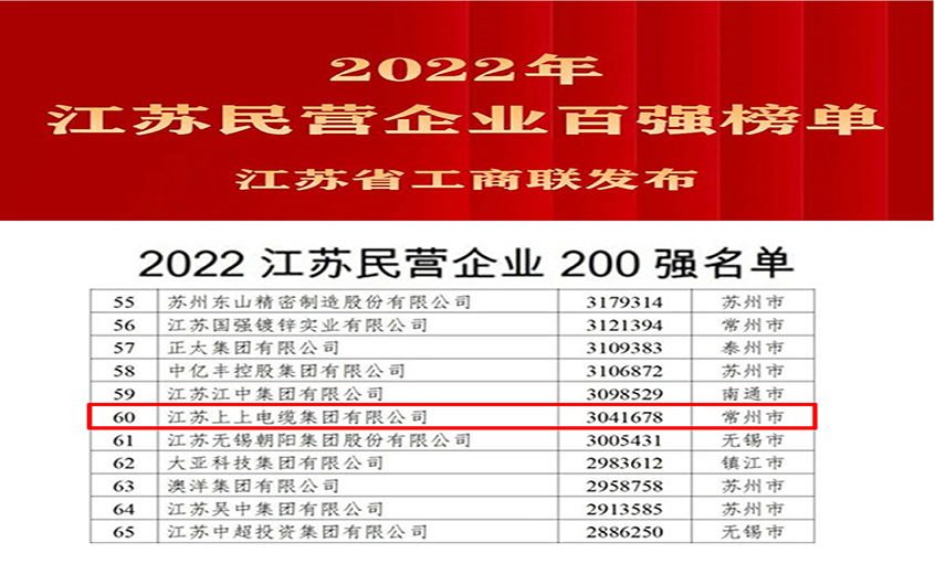 918博天堂电缆荣登2022年江苏民企百强三大榜单